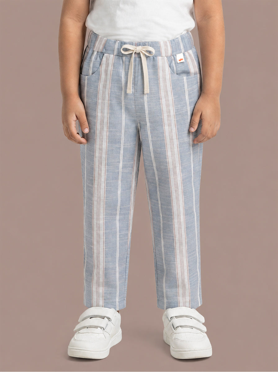 Blue striped trouser wide leg for boys kids fashion cotton linen premium pant affordable