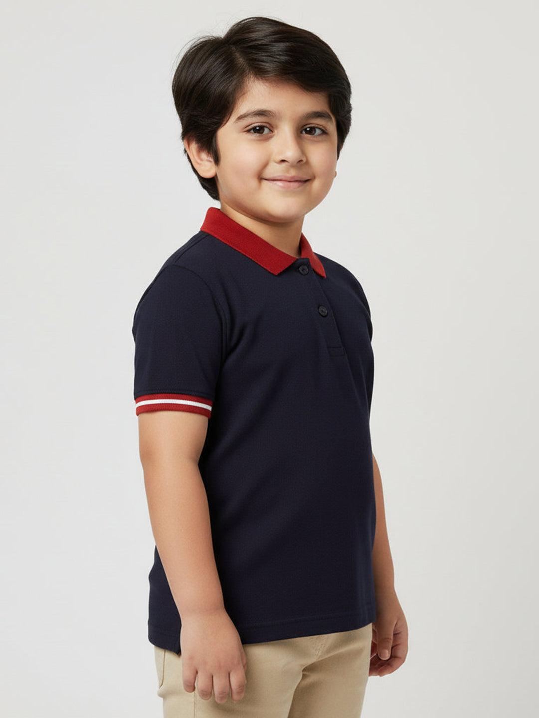 Navy 100% Cotton Short Sleeves Polo Collar T-shirt