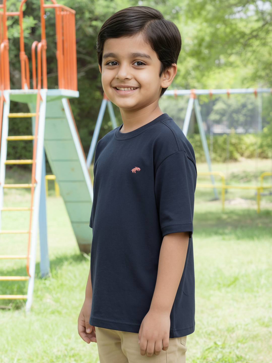 Navy 100% Cotton Interlock Oversized Fit Short Sleeves T-shirt