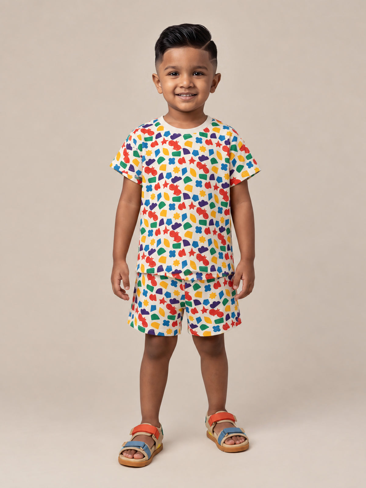 Oversized pure cotton coord set for kids, girls and boys. Comfortable, off white, playful, premium daily wear kids 