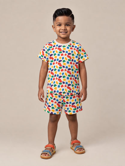 Oversized pure cotton coord set for kids, girls and boys. Comfortable, off white, playful, premium daily wear kids 