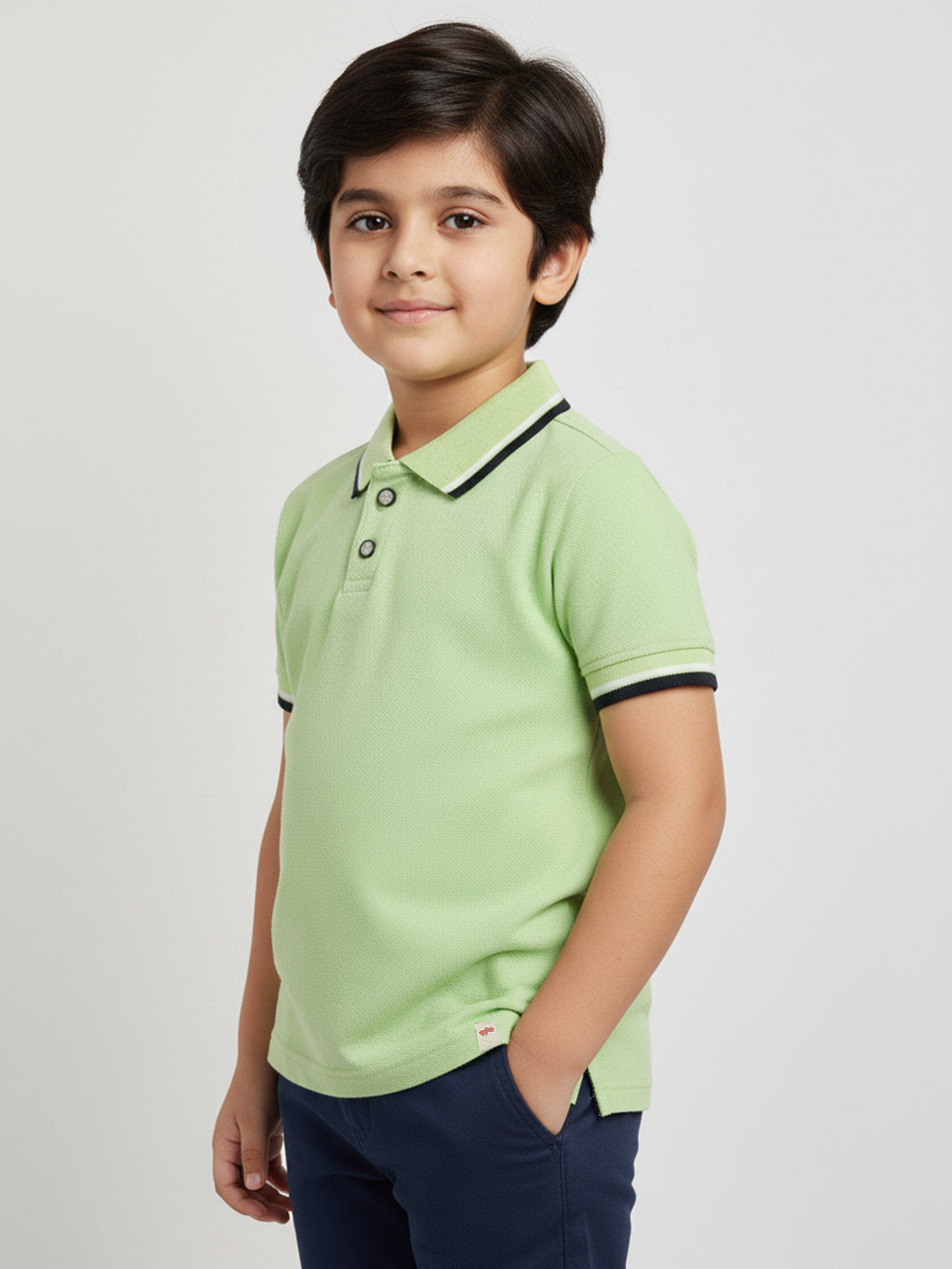Green 100% Cotton Short Sleeves Polo Collar T-shirt