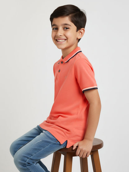 Pink 100% Cotton Short Sleeves Polo Collar T-shirt for Boys