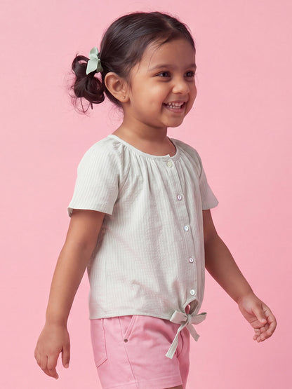 Seersucker Knot & Pop Tie-Up Top for Girls (Green)