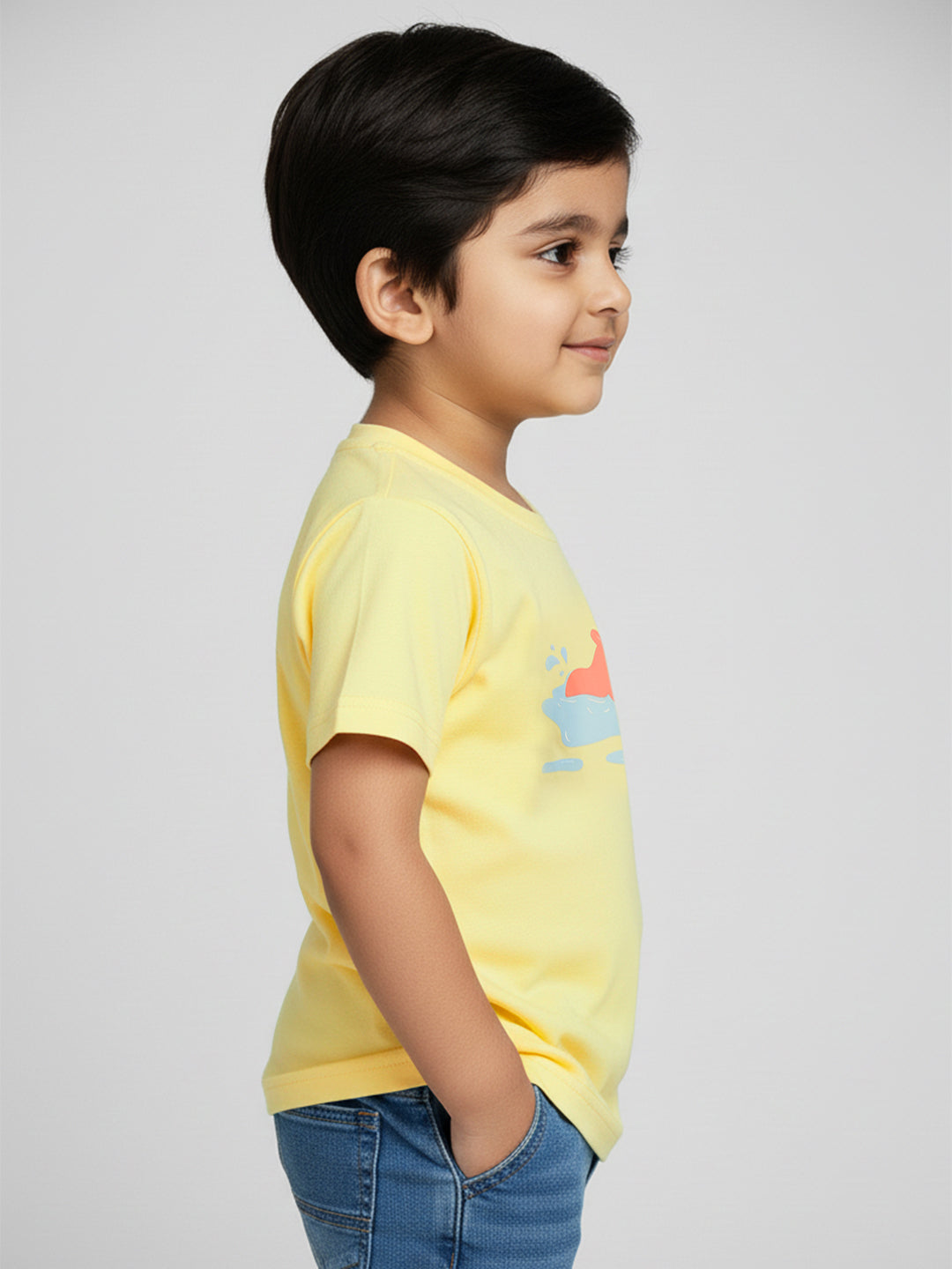 Yellow 100% Cotton Unique Puff Printed Short Sleeves T-shirt for Boys