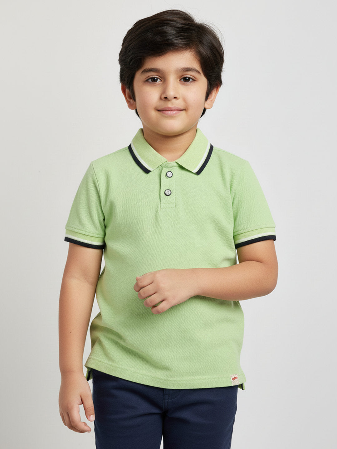 Green 100% Cotton Short Sleeves Polo Collar T-shirt