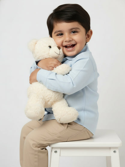 Easy to Wear Blue 100% Cotton Formal Shirt for Toddlers with Zip and Faux Buttons