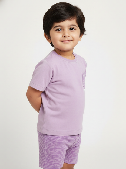 Purple 100% Cotton Regular Fit Printed Coord Set