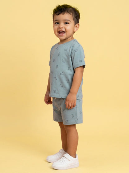 Peach Signature Oversized Coord Set for Kids (Blue)