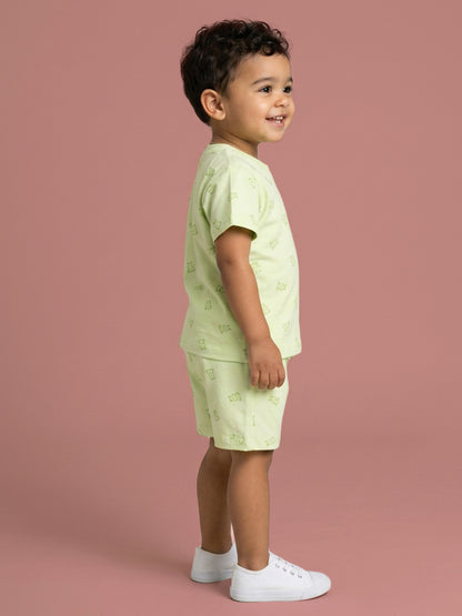 Peach Signature Oversized Coord Set for Kids (Lime Green)