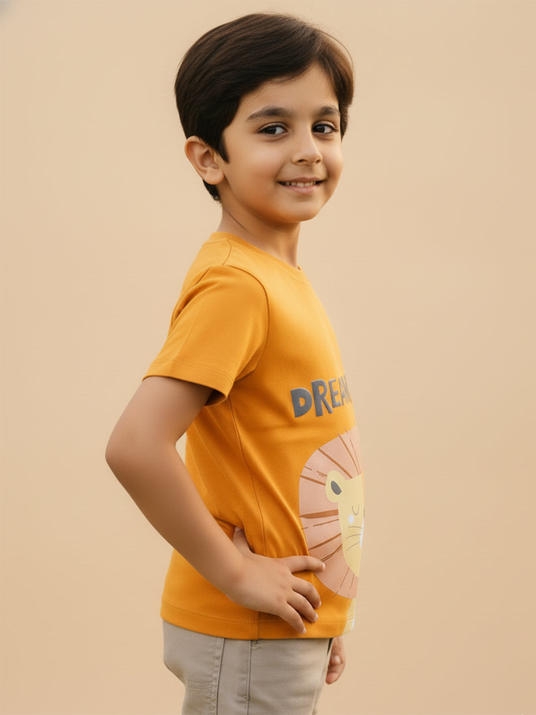 Mustard 100% Cotton Regular Fit Animal Printed Short Sleeves T-shirt