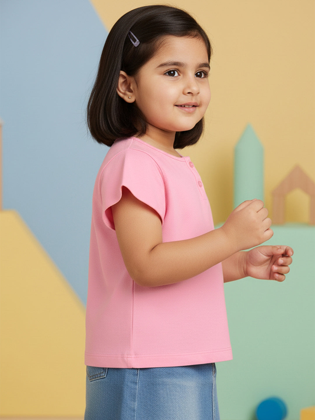 Pink 100% Cotton Regular Fit Solid Short Sleeves T-shirt