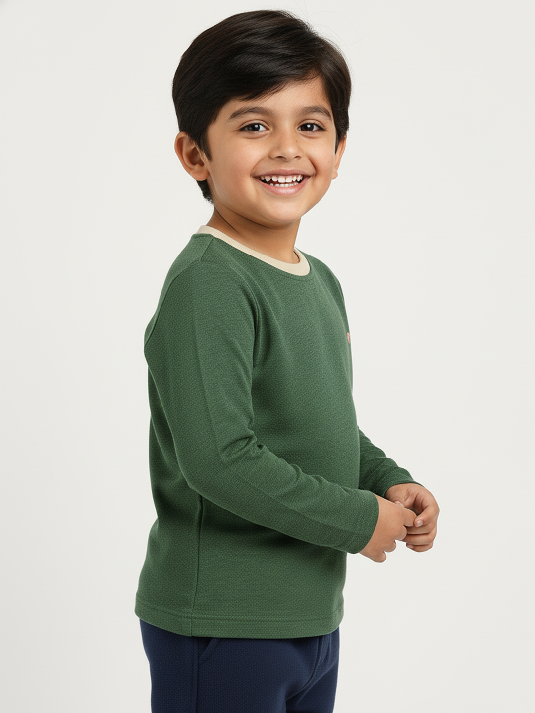 Green Mélange 100% Cotton Regular Long Sleeves T-shirt