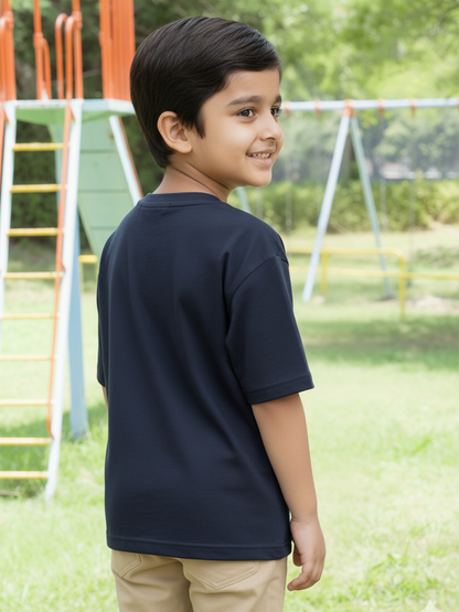 Navy 100% Cotton Interlock Oversized Fit Short Sleeves T-shirt