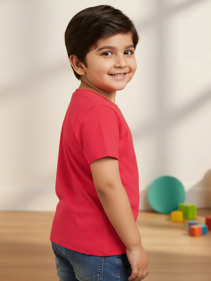 Red 100% Cotton Regular Fit Solid Short Sleeves T-shirt for Boys