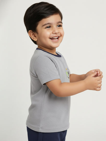 Grey Mélange 100% Cotton Regular Fit Animal Printed Short Sleeves T-shirt