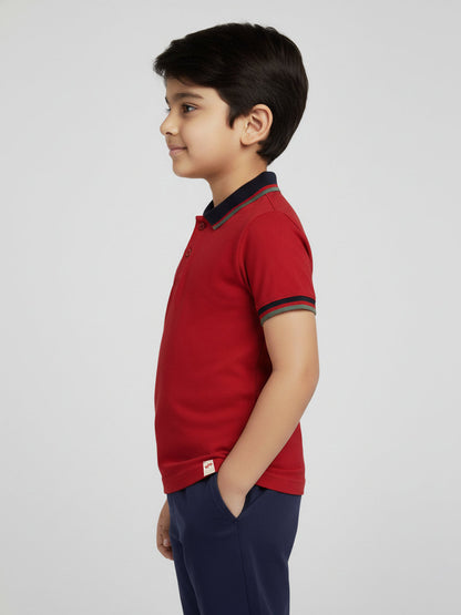 Red 100% Cotton Short Sleeves Polo Collar T-shirt
