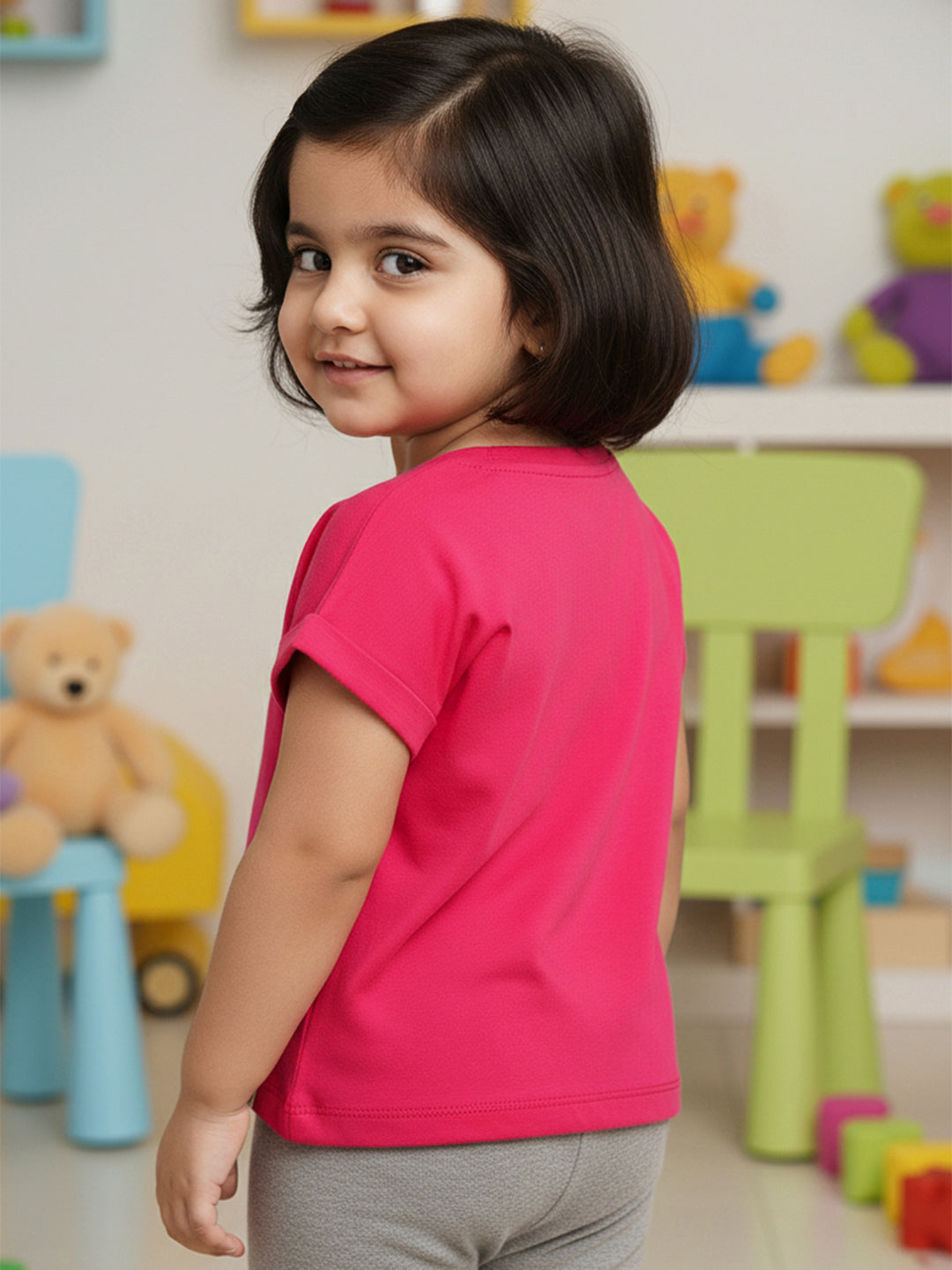 Fuchsia Pink 100% Cotton Animal Printed Dolman Sleeves T-shirt