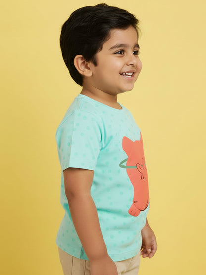 Blue 100% Cotton Unique Puff Printed Short Sleeves T-shirt for Boys