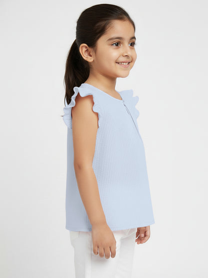 Pastel Blue 100% Cotton Seer Sucker Frill Sleeves Top