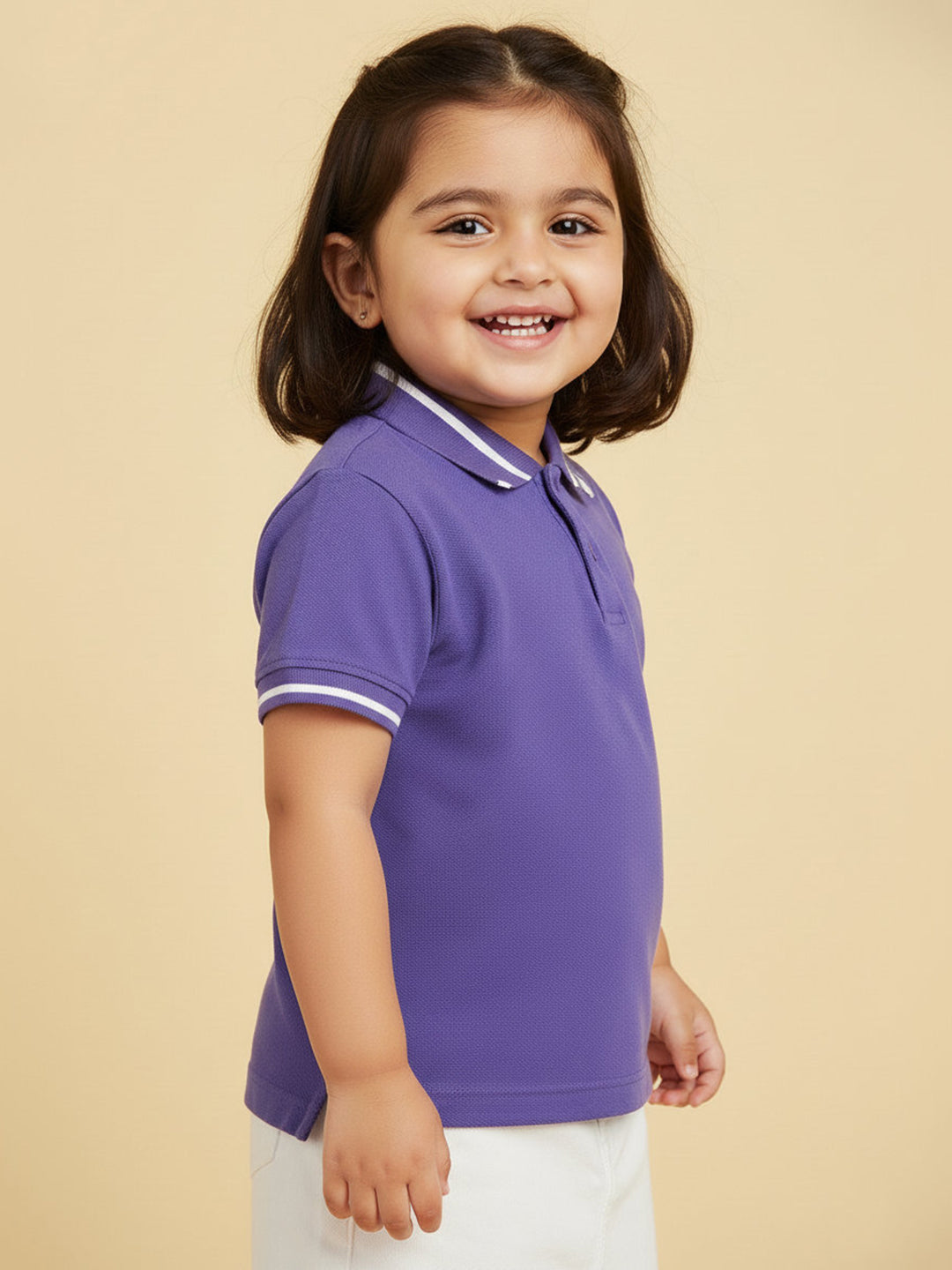 Purple 100% Cotton Short Sleeves Polo Collar T-shirt for Girls