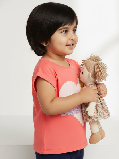 Pink 100% Cotton Animal Printed Dolman Sleeves T-shirt