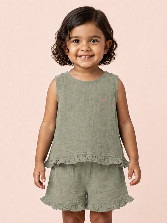 The Check This Out Coord Set for Girls (Olive Green)