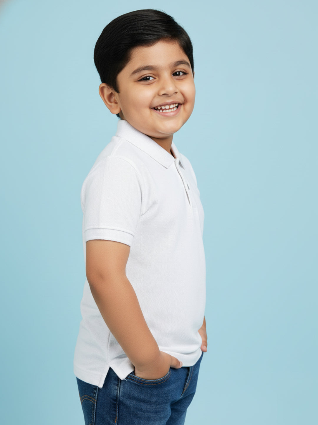 White 100% Cotton Short Sleeves Polo Collar T-shirt