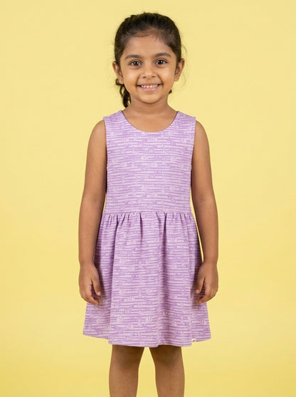 Animals in a Line Cross Back Dress for Girls (Pastel Purple)