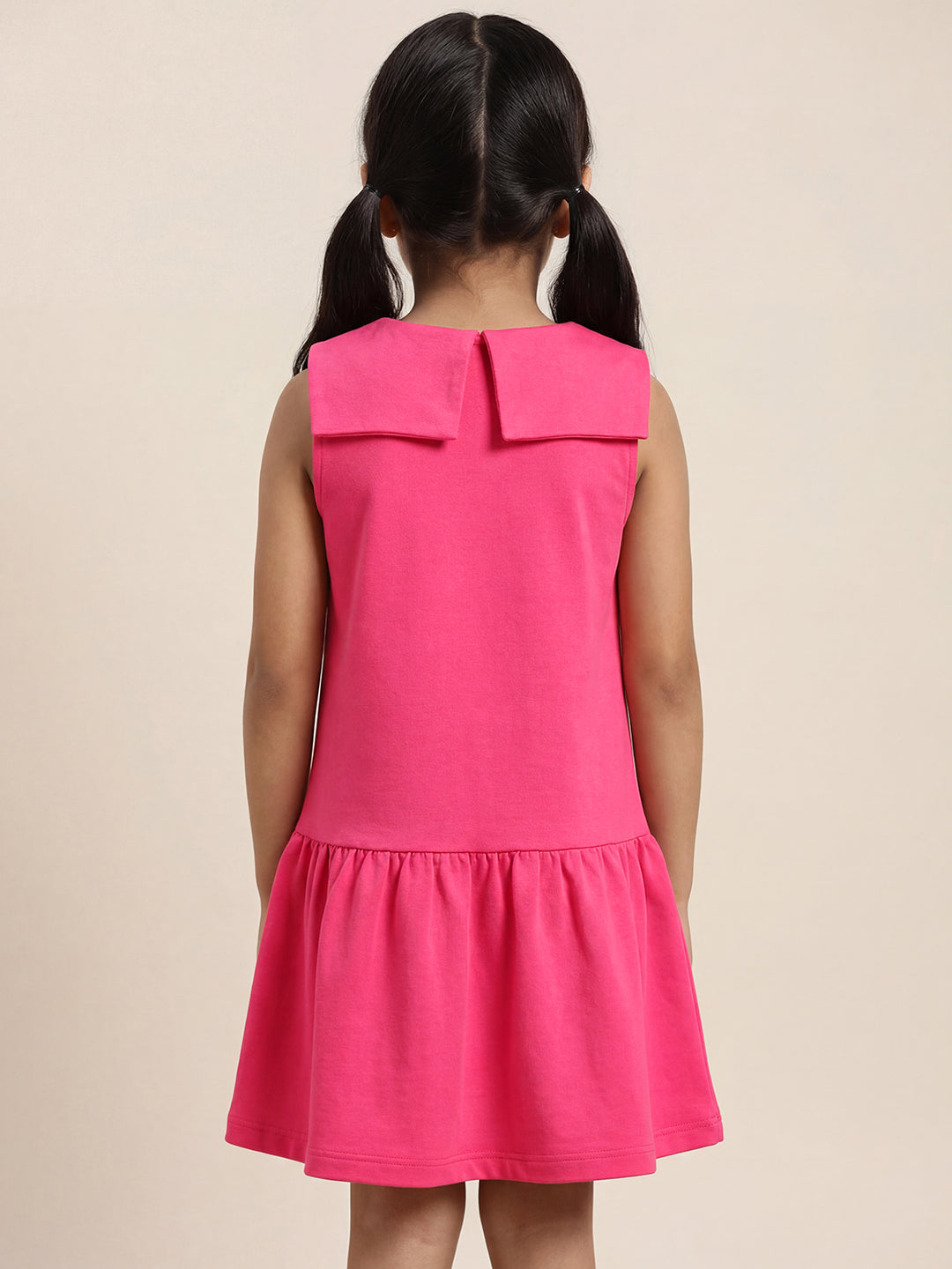 Fuchsia Pink 100% Cotton Peter Pan Collar Checked Dress