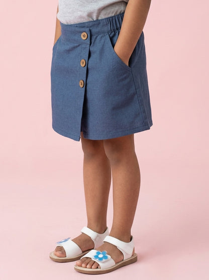 Play Free Denim Skort (Skirt + Shorts) in Blue