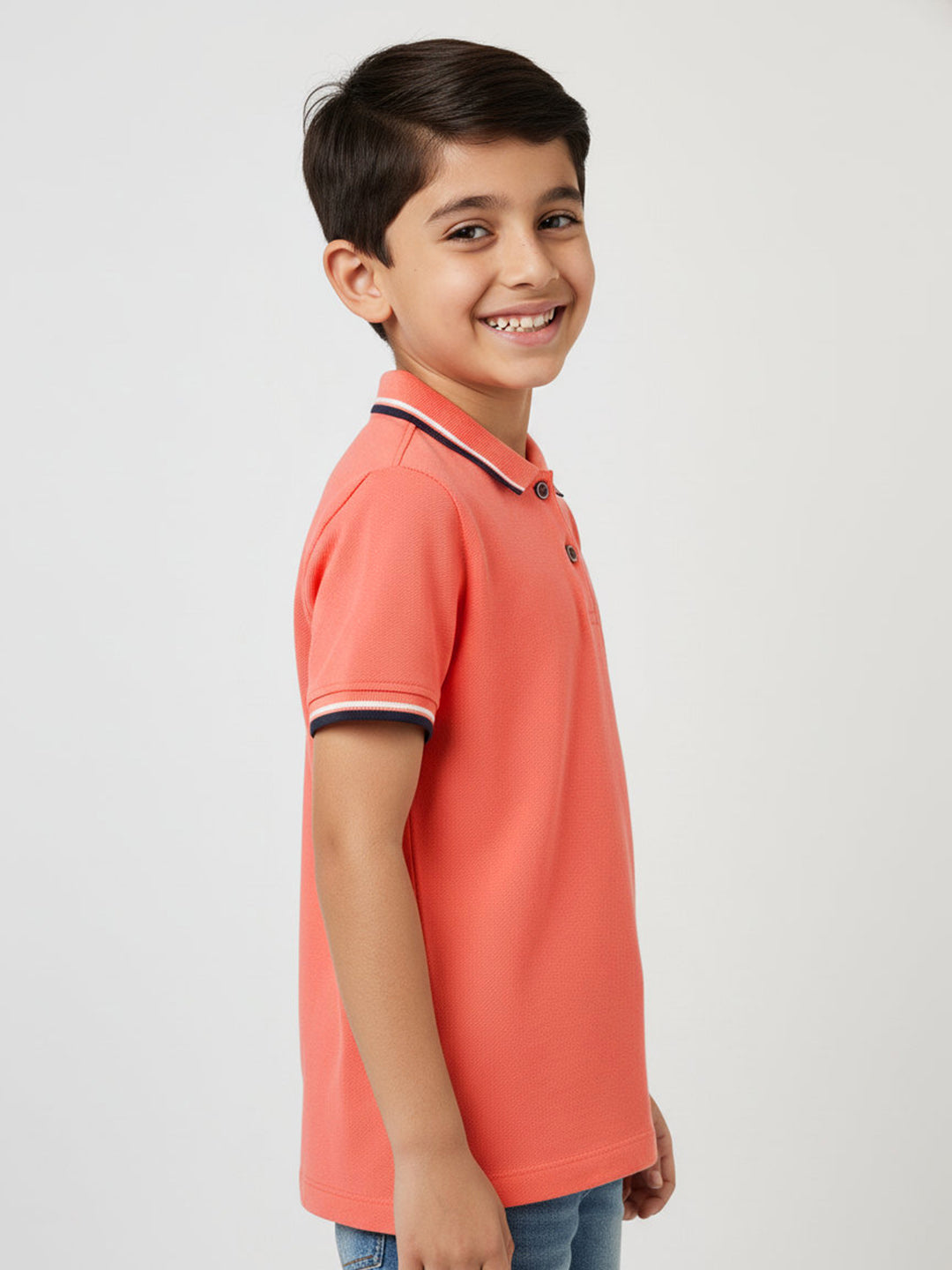 Pink 100% Cotton Short Sleeves Polo Collar T-shirt for Boys