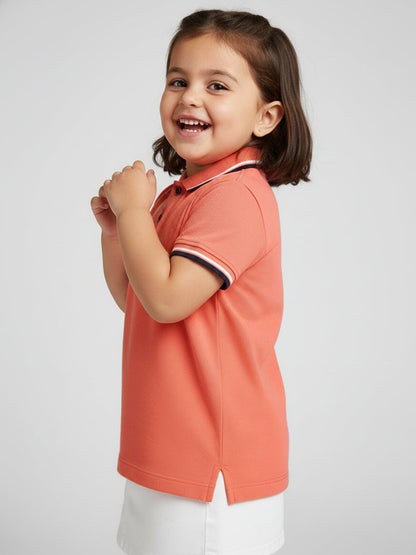 Pink 100% Cotton Short Sleeves Polo Collar T-shirt for Girls