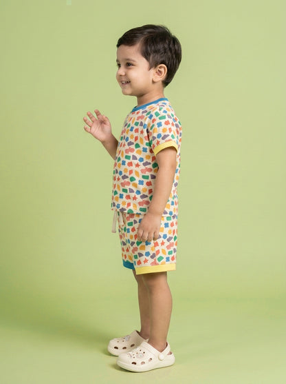 Shapes and Peach Oversized Coord Set for Boys