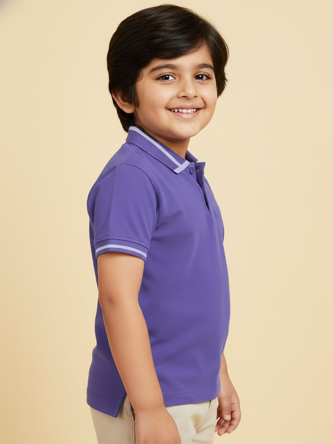 Purple 100% Cotton Short Sleeves Polo Collar T-shirt for Boys