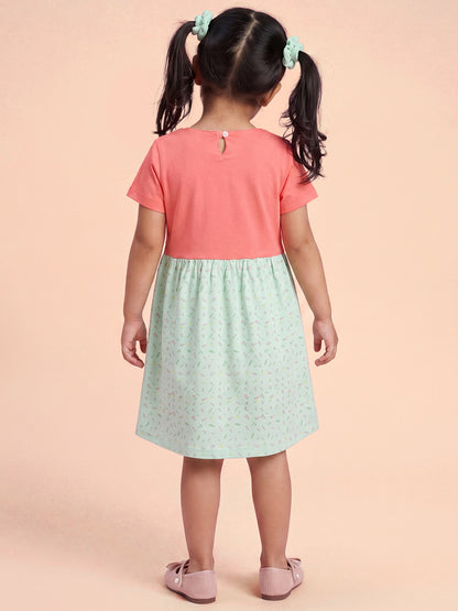 Floral Fun Super Soft Dress for Girls (Pink and Green)