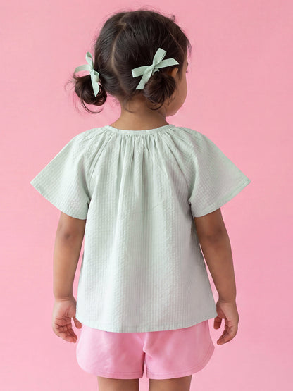 Seersucker Knot & Pop Tie-Up Top for Girls (Green)