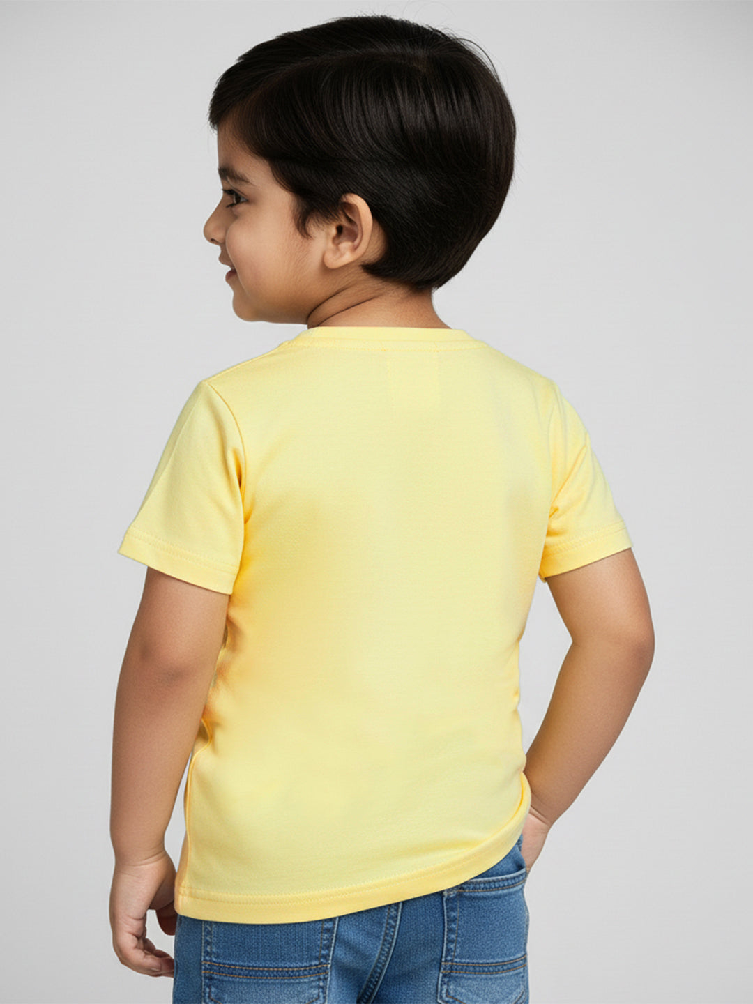 Yellow 100% Cotton Unique Puff Printed Short Sleeves T-shirt for Boys