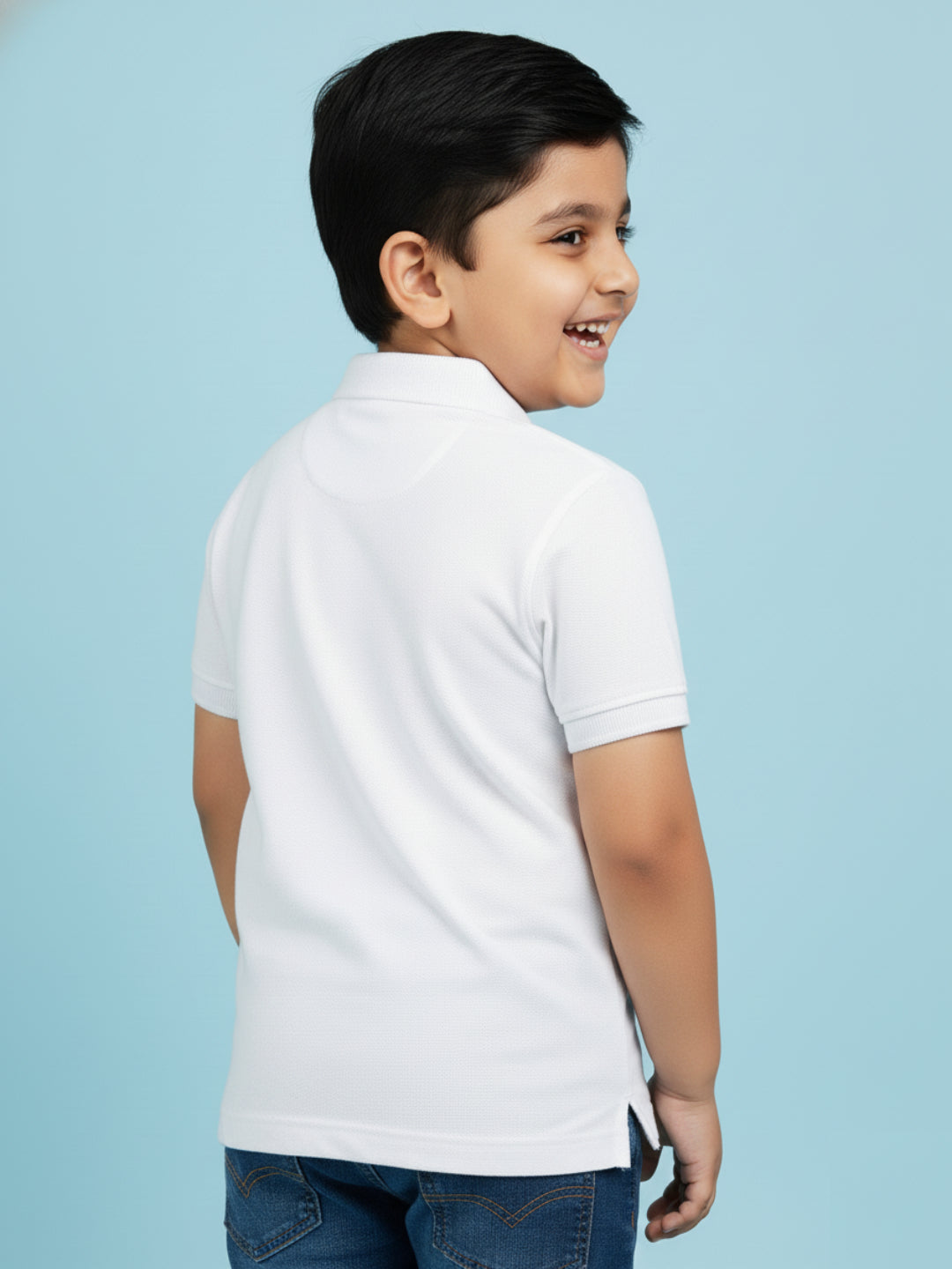 White 100% Cotton Short Sleeves Polo Collar T-shirt