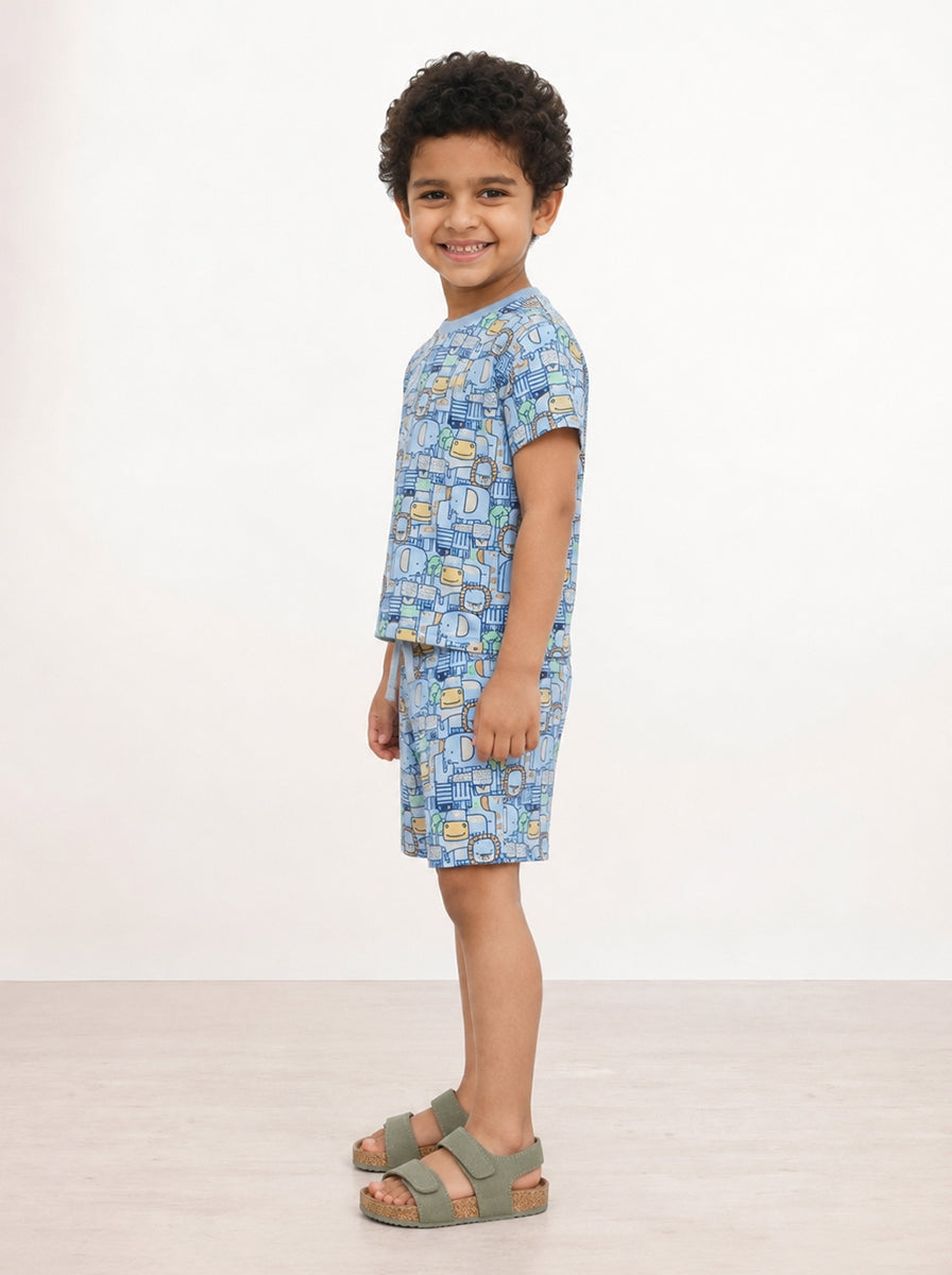 Jungle Friends Oversized Coord Set for Boys (Blue)