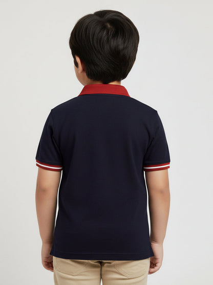 Navy 100% Cotton Short Sleeves Polo Collar T-shirt