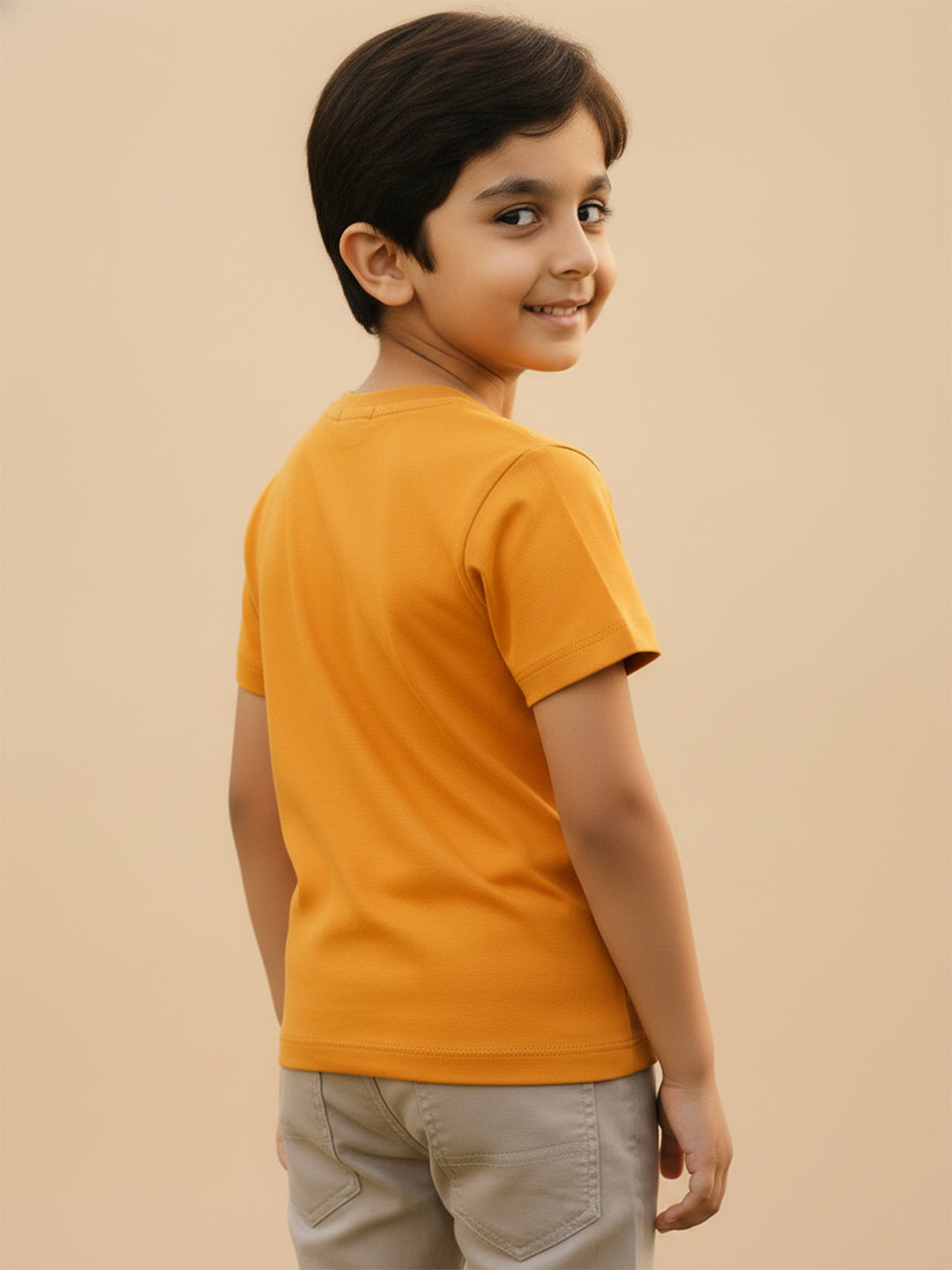 Mustard 100% Cotton Regular Fit Animal Printed Short Sleeves T-shirt