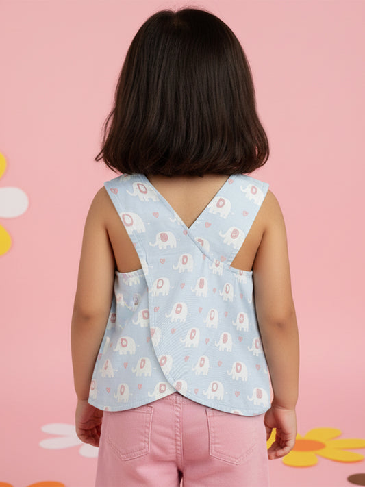 Blue Elephant Cross Back Top for Girls
