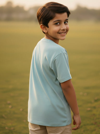 Light Blue 100% Cotton Interlock Oversized Fit Short Sleeves T-shirt