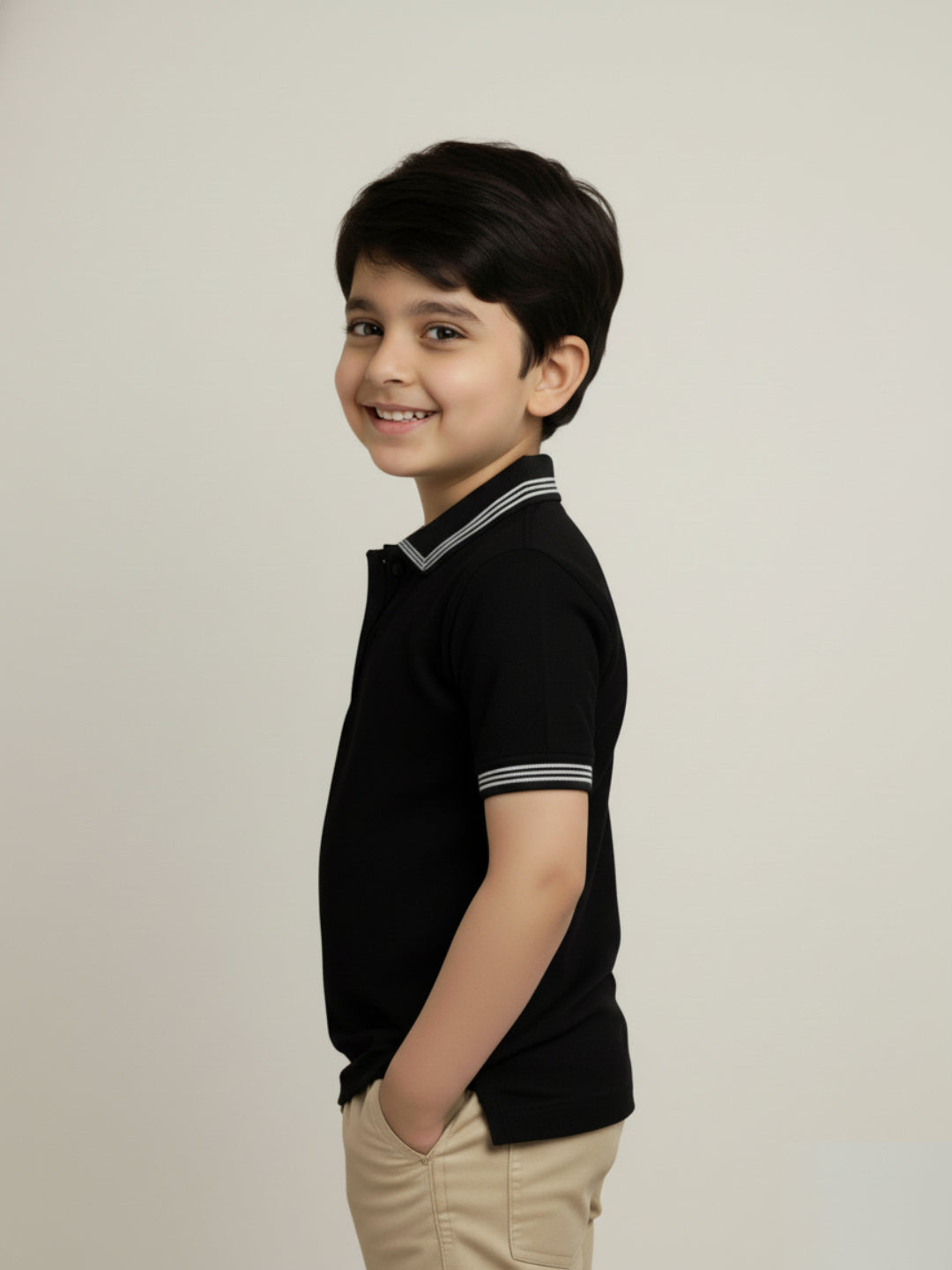 Black 100% Cotton Short Sleeves Polo Collar T-shirt