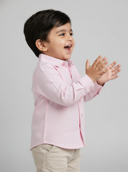 Easy to Wear Pink 100% Cotton Formal Shirt for Toddlers with Zip and Faux Buttons
