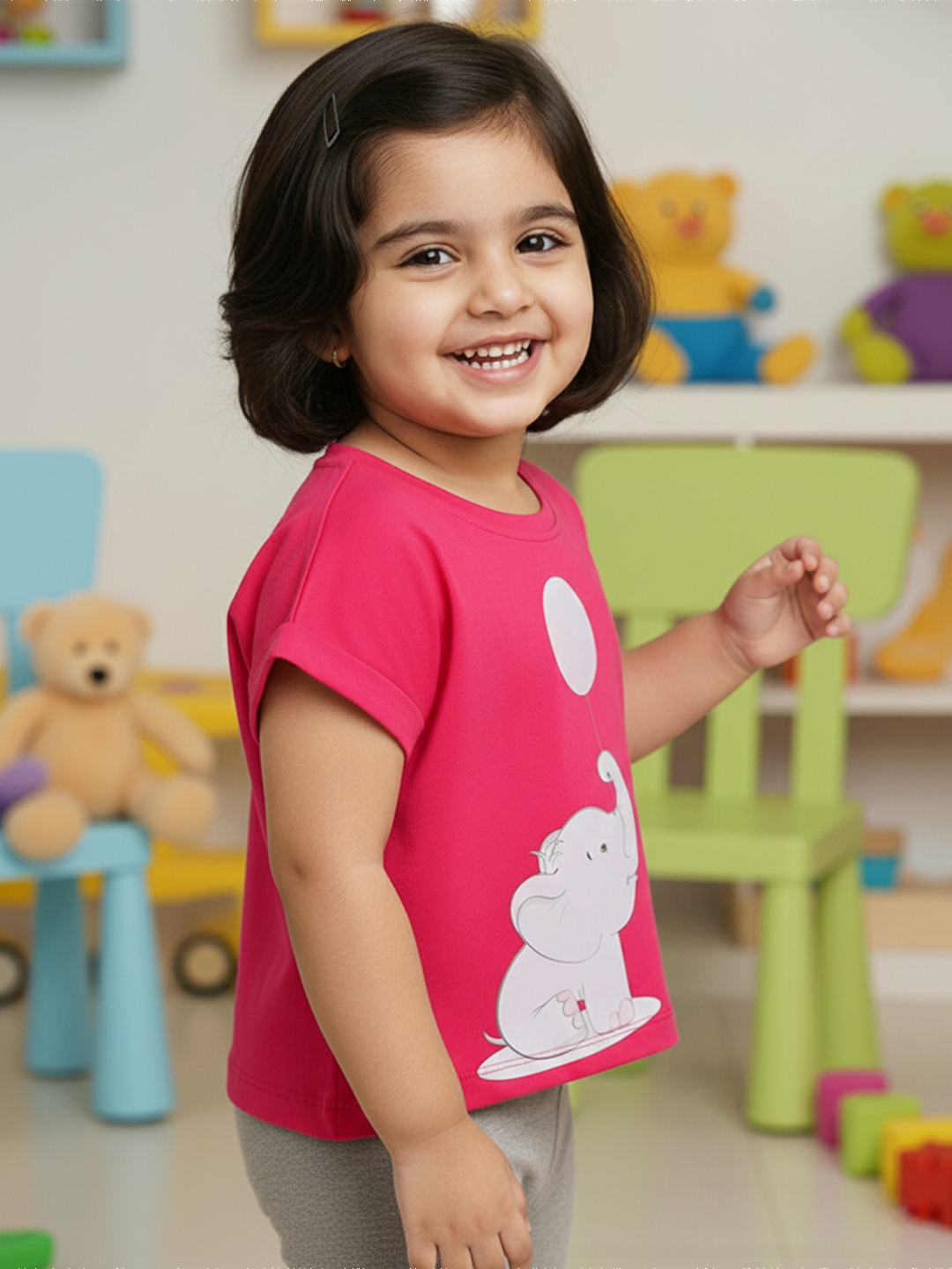 Fuchsia Pink 100% Cotton Animal Printed Dolman Sleeves T-shirt