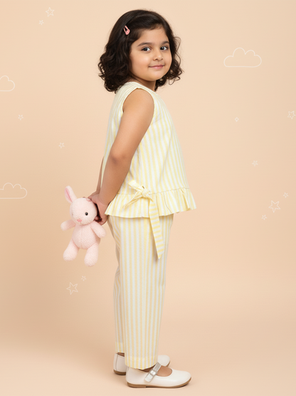 Yellow 100% Cotton Striped Coord Set