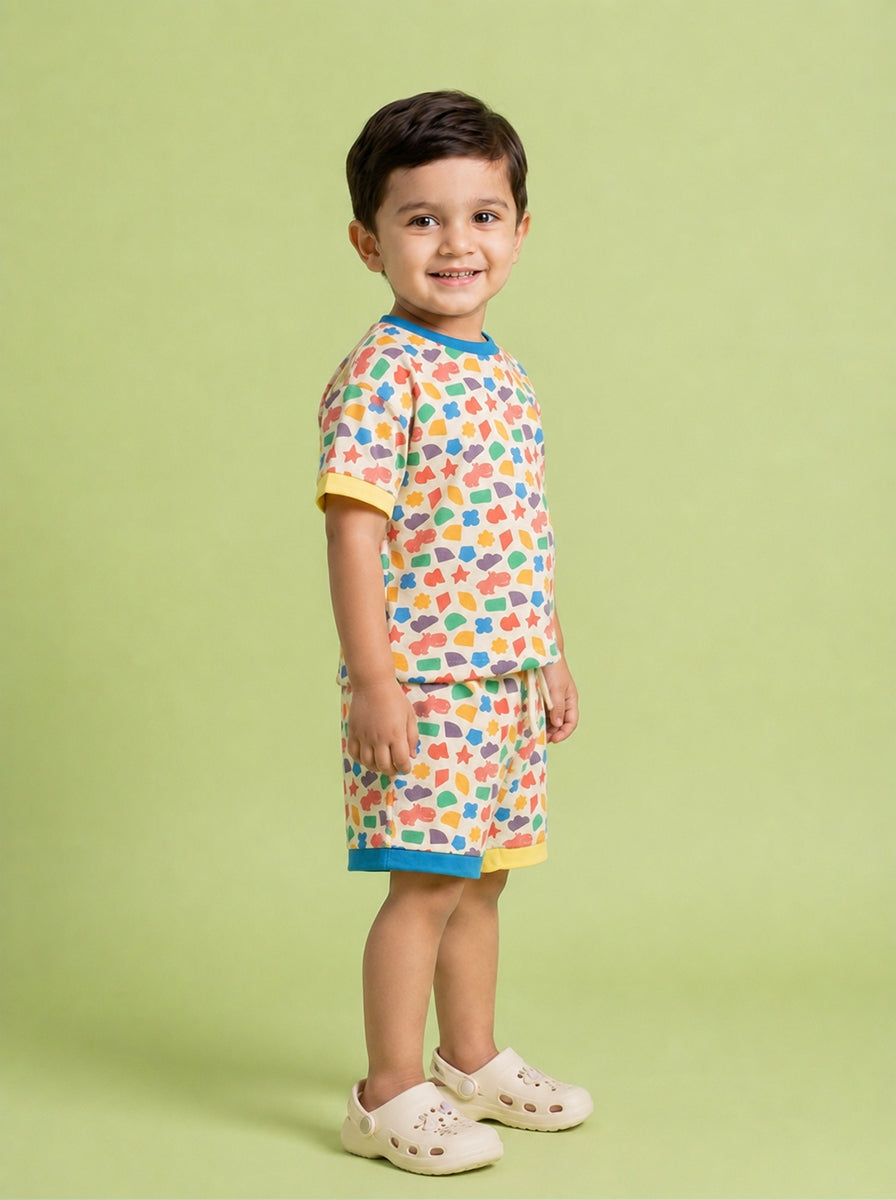 Shapes and Peach Oversized Coord Set for Boys