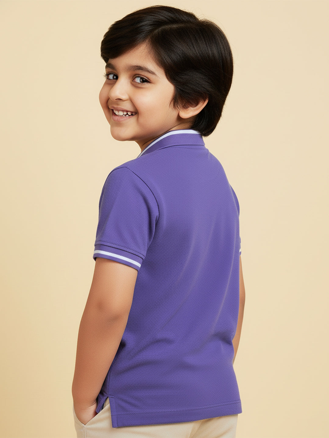 Purple 100% Cotton Short Sleeves Polo Collar T-shirt for Boys